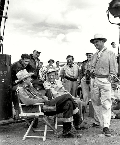 James Stewart and the crew take a break from filming Columbia's “Man From Laramie” (‘55). (Thanx to Bobby Copeland.)