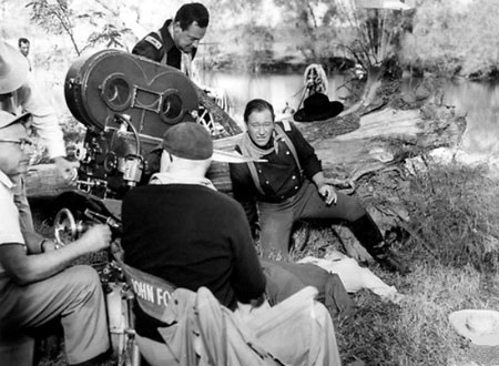 John Ford directs a scene in “The Horse Soldiers” with William Holden and John Wayne.