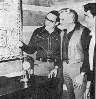 David Dortort indicates a position on the “Bonanza” map to Lorne Greene and Michael Landon.