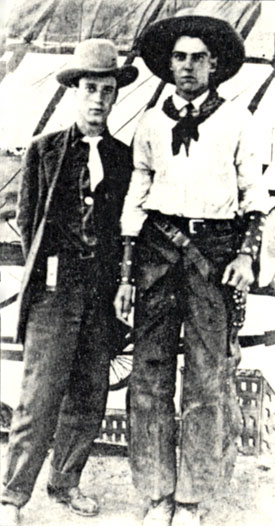 Ken Maynard on the right in 1923 when he was a trick rider with Ringling Bros. Circus. The man on the right may be Kermit Maynard.