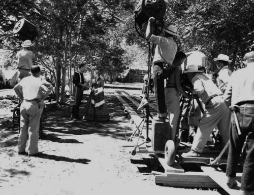 Production shot of John Wayne and Maureen O’Hara filming “Rio Grande” in 1950. (Thanx to Jerry Whittington.)