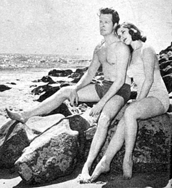 “Trackdown” star Robert Culp on the beach with wife No. 2 of 5, Nancy Asch in 1958. They were married May 29, 1957 and divorced September 22, 1966.