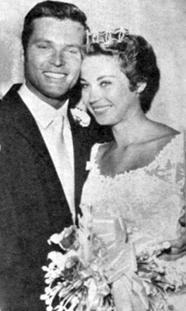 Ty (“Bronco”) Hardin with his new bride starlet Andra Martin. Married August 30, 1958 and divorced June 1, 1960. Martin was the second of eight wives for Ty who as been married to Caroline since 2007. They live in Huntington Beach, CA.