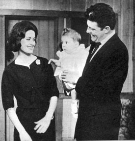 Dale Robertson, star of “Tales of Wells Fargo”, on “This is Your Life” in 1961 with his wife Lulu Mae Harding (they were married in November ‘59) and adopted daughter Rebel.