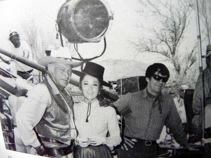 Leif Erickson, Linda Cristol and Henry Darrow on the set of “High Chaparral”. (Courtesy the High Chaparral website.)