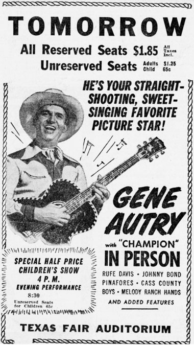 Gene Autry in person poster.