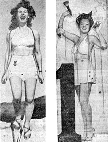 Shirley Patterson keeps fit in 1943 by skipping rope while Lois January celebrates January 1, 1943.