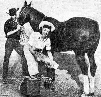 Actress Marie Windsor isn’t just horsing around for a publicity photo...she really knows how to shoe a horse. She picked up the skill when she lived on her parent’s ranch in Marysvale, UT. This photo from December 17, 1956.