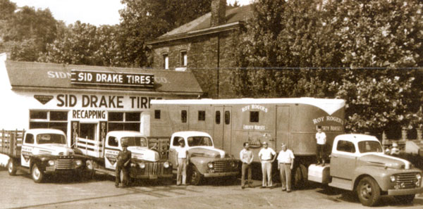 Large Ford trailer truck parked at Alton, IL, circa 1950. The truck belonged to Roy Rogers and transported his Liberty Horses.