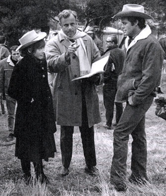 Director James Sheldon gives a few pointers to Brenda Scott and Doug McClure during the filming of “The Virginian: Dark Destiny” (‘64).