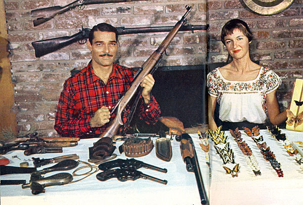 “Lawman” John Russell, a member of the NRA, was a gun collector for about 25 years as of 1959 when this photo was taken. His wife, Renata collected butterflies. She had about 200.