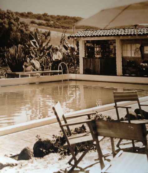 Leo Carrillo and his wife beside their pool at their ranch in its heyday. The Leo Carrillo Ranch Historic Park at 6200 Flying Leo Carrillo Lane in Carlsbad, CA is open to visitors these days.