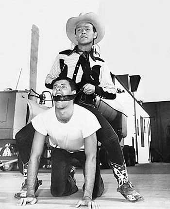Roy Rogers trades in Trigger for Jerry Lewis for this comic publicity pose. (Thanx to Boyd Johnson.)(Thanx to Boyd Johnson.)