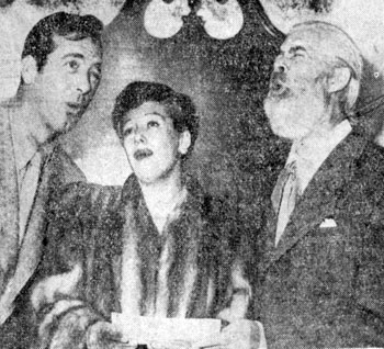 John Payne and Helen Forrest harmonize while Gabby Hayes probably is flat during a personal appearance for the premiere of “El Paso” in Ft. Worth, TX on April 2, 1949.