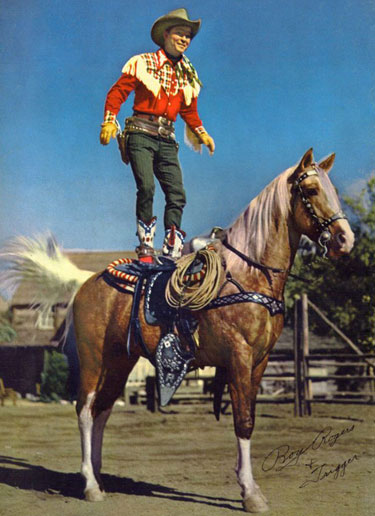 “Stand still Trigger!” Perfect coordination between horse and rider. Roy Rogers and Trigger.