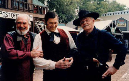 ock Mahoney, Clint Walker and Leo Gordon on set to film “The All American Cowboy” in 1985. (Thanx to Judy Pastorius.)
