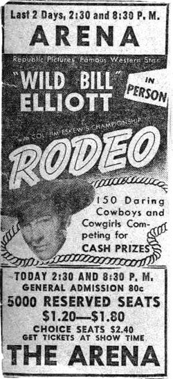 Wild Bill Elliott in person at a rodeo.