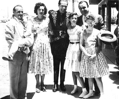 Albuquerque, NM, event promoter Frank Crosby (left) and his family welcome The Cisco Kid (Duncan Renaldo) and Pancho (Leo Carrillo) to Albuquerque circa 1953.