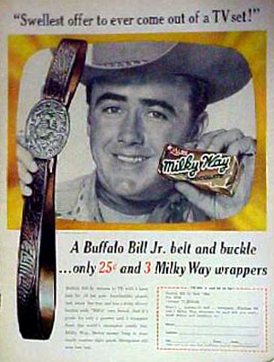Sure wish I had one of these. The belt, not the Milky Way. Dick Jones starred on "Buffalo Bill Jr." from '55 to '56. (Courtesy Ray Nielsen.)