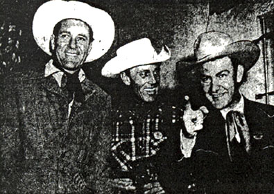 Valley Village, CA, honorary mayor Tex Williams (right) with pals Doye O‘Dell (left) and Ken Curtis (center) (5/16/49).