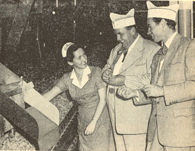 Andy Devine and Guy Madison, stars of Kellogg’s “Wild Bill Hickok” TV series, visit Kellogg’s new plant in San Leandro, CA, in 1953. 