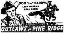 Newspaper ad for "Outlaws of Pine Ridge".