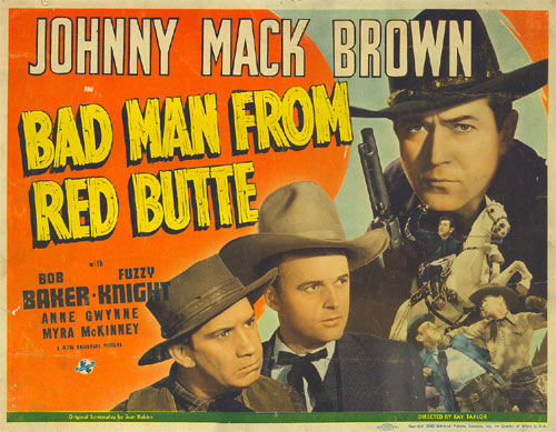 Title card from "Badman from Red Butte" starring Johnny Mack Brown and Bob Baker.