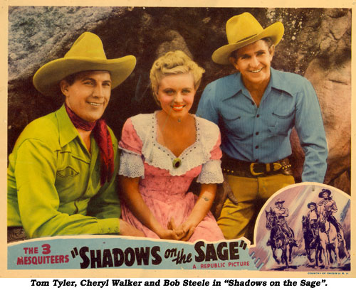 Tom Tyler, Cheryl Walker and Bob Steele in "Shadows on the Sage".