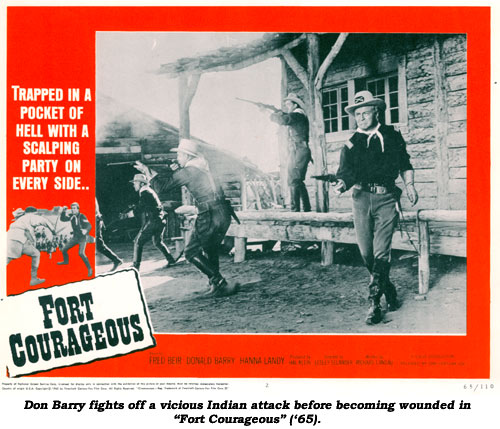 Don Barry fights off a vicious Indian attack before becoming wounded in "Fort Corageous" ('65).