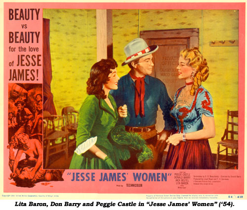 Lita Baron, Don Barry and Peggie Castle in "Jesse James' Women" ('54).