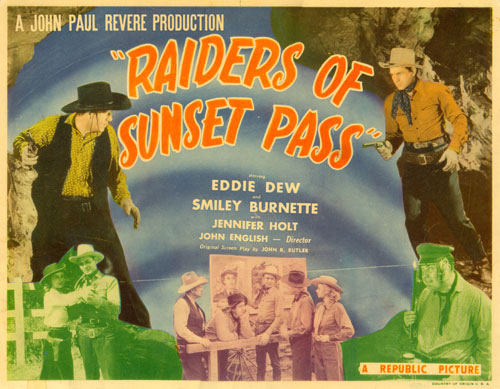 Title card for "Raiders of Sunset Pass" starring Eddie Dew.