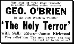 Newspaper ad for George O'Brien in "The Holy Terror".