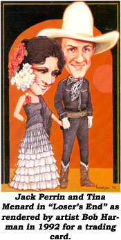 Jack Perrin and Tina Menard in "Loser's End" as rendered by artist Bob Harman in 1992 for a trading card.