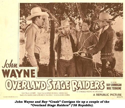 John Wayne and Ray "Crash" Corrigan tie up a couple of the "Overland Stage Raiders" ('38 Republic).