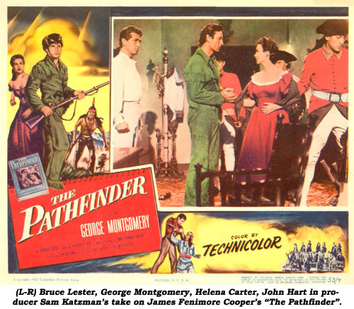 (L-R) Bruce Lester, George Montgomery, Helena Carter, John Hart in producer Sam Katzman's take on James Fenimore Cooper's "The Pathfinder".
