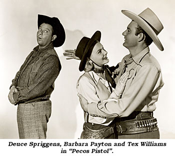 Deuce Spriggens, Barbara Payton and Tex Williams in "Pecos Pistol".