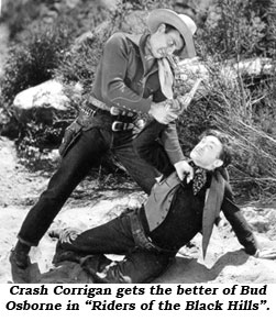 Crash Corrigan gets the better of Bud Osborne in "Riders of the Black Hills".