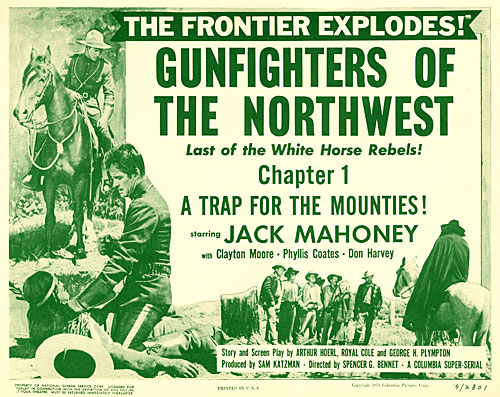 Title card for Chapter 1 of "Gunfighters of the Northwest" starring Jock Mahoney.